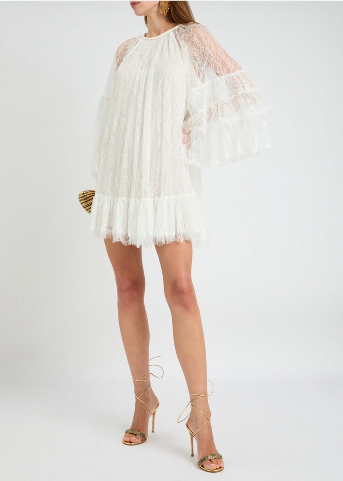 Nwt Alice + Olivia Delia Lace Ruffled Tunic Minidress